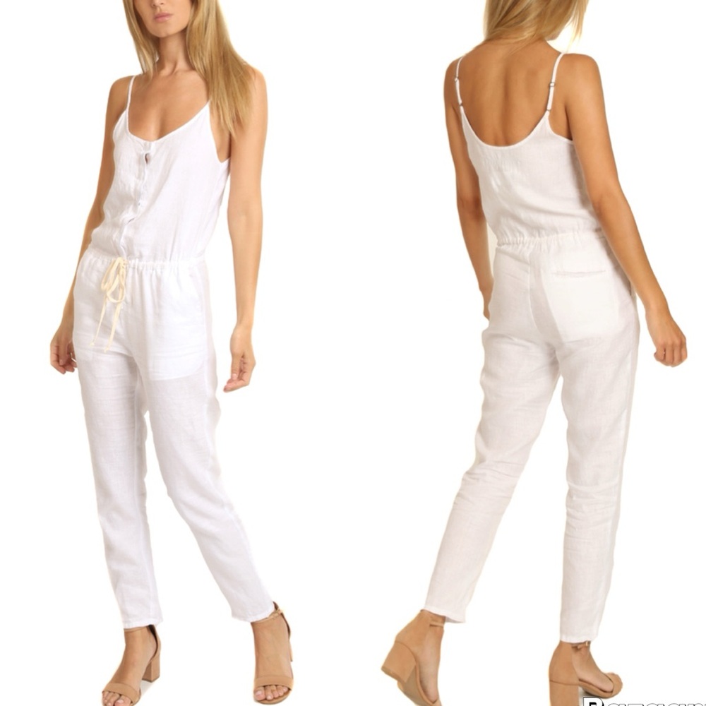 Enza Costa Strappy French Linen Jumpsuit